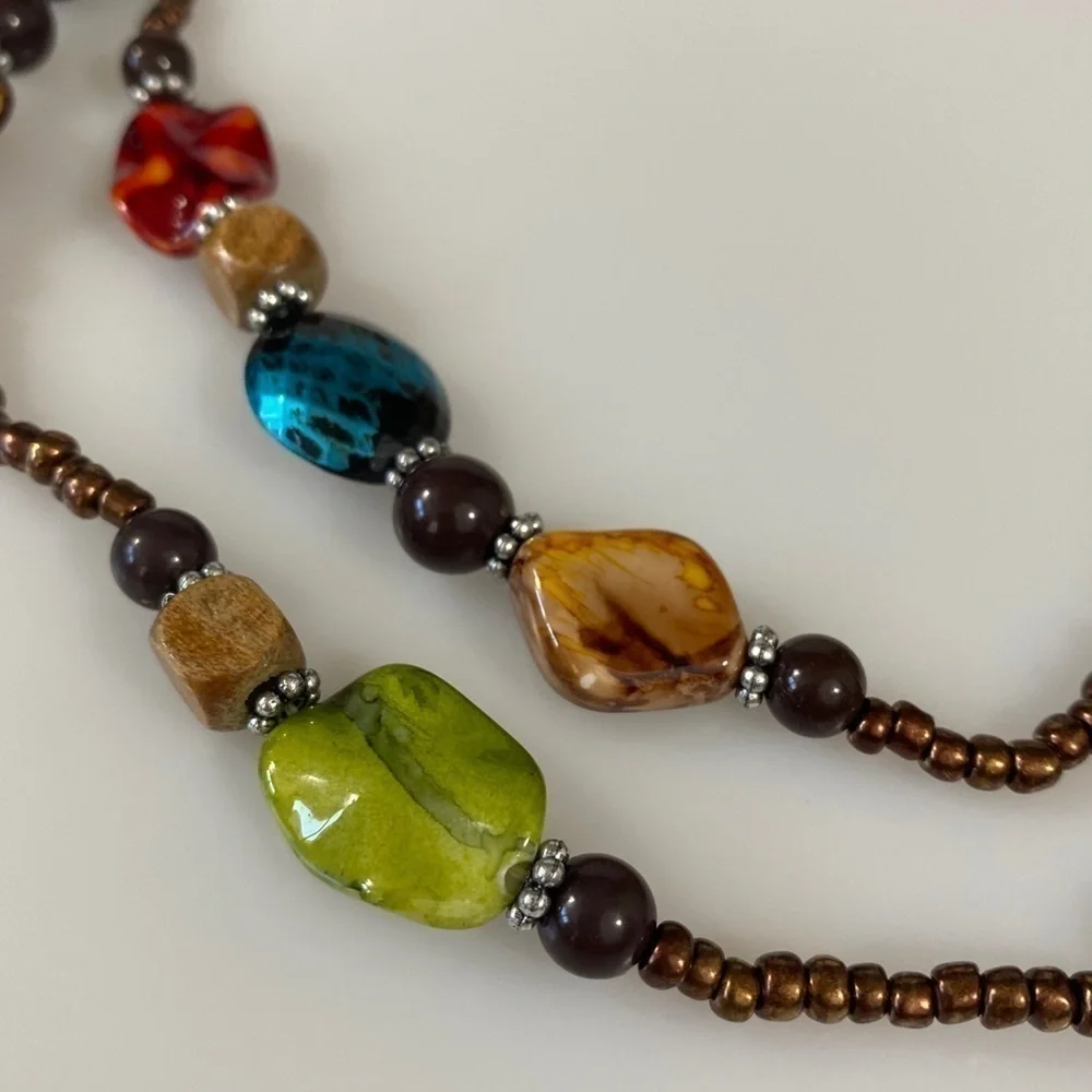 Beaded Necklace Long Artisan plastic / wood 46”